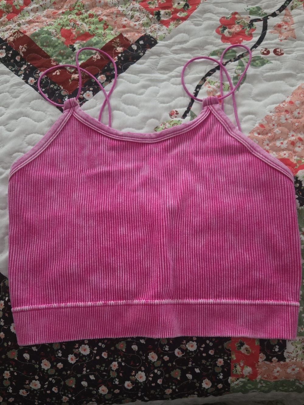Zenana Outfitters L/xl Mineral Wash Pink Ribbed Double-Strap Crop Camisole
